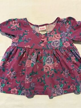 Vintage 1990s made in USA Girls' Purple Floral Peplum Top